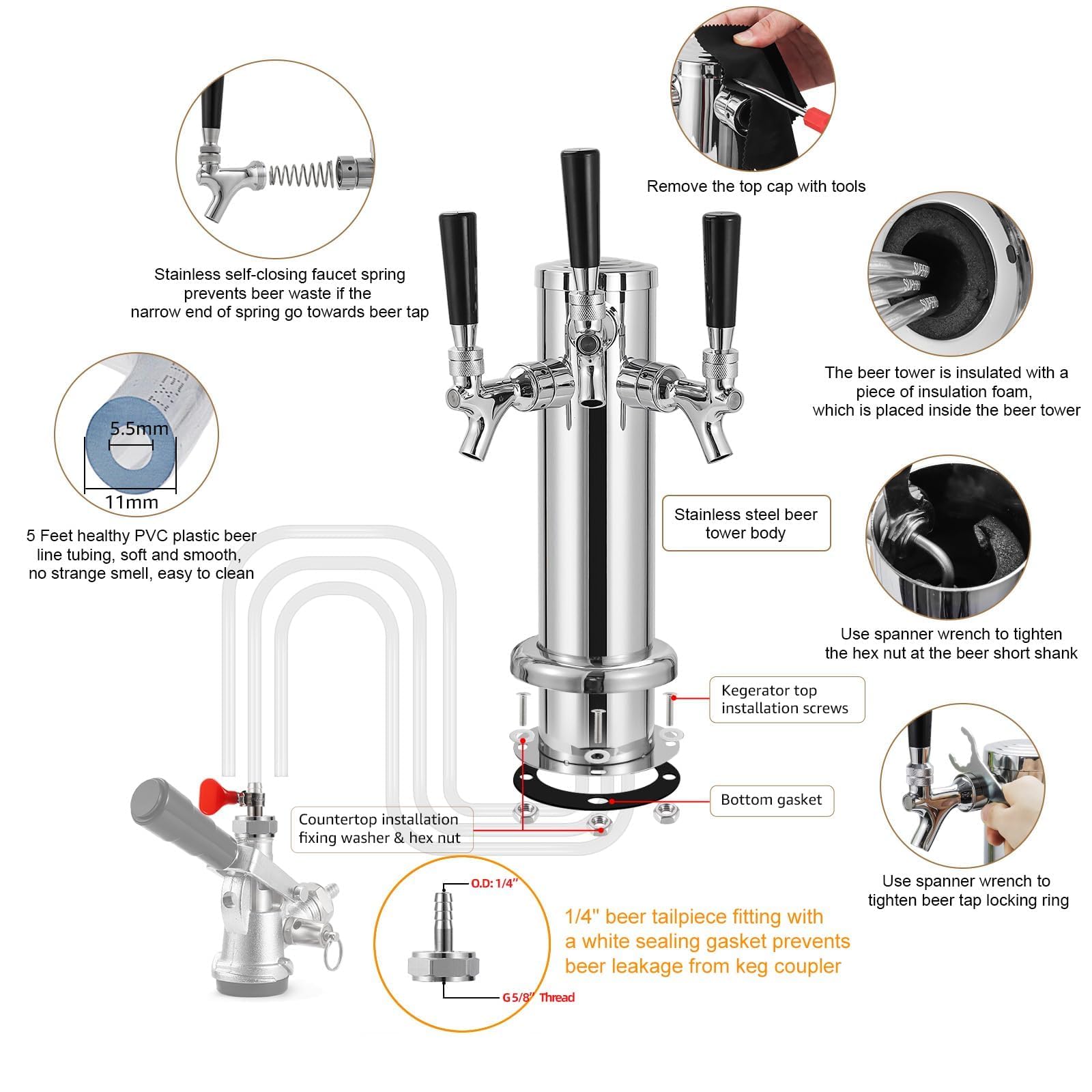 Amazon.co.jp: Kegerator Tower スタンダード 3タップビールタワー